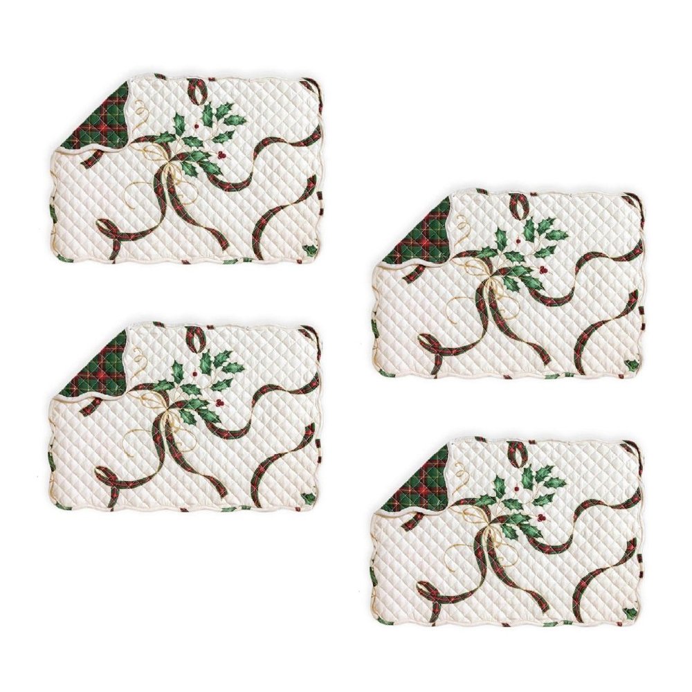 4 Lenox Holiday Nouveau REVERSIBLE 13"x19" Quilted Placemats w/ Scalloped Edges